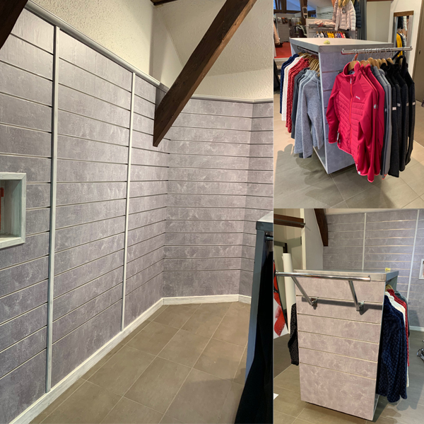 Covering de murs rainurés de magasin en Haute Savoie 74